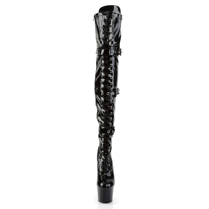 Černé lesklé erotické kozačky Pleaser ADO3028/B/M | ADORE-3028 Pleaser - zepředu